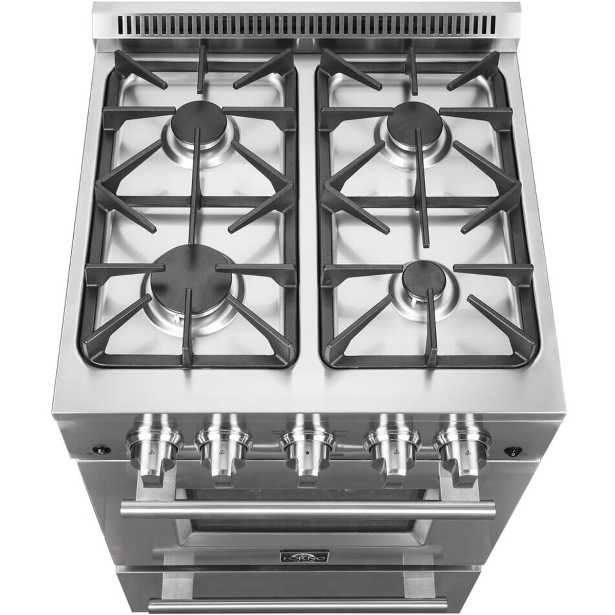 Forno Alta Qualita Breno FFSGS627224 24 Inch Freestanding Pro-Style Gas Range with 4 Sealed Burners, 2.3 cu. ft. Oven Capacity, Storage Drawer, Steam Clean, and 2 Electro-Plated Oven Racks
