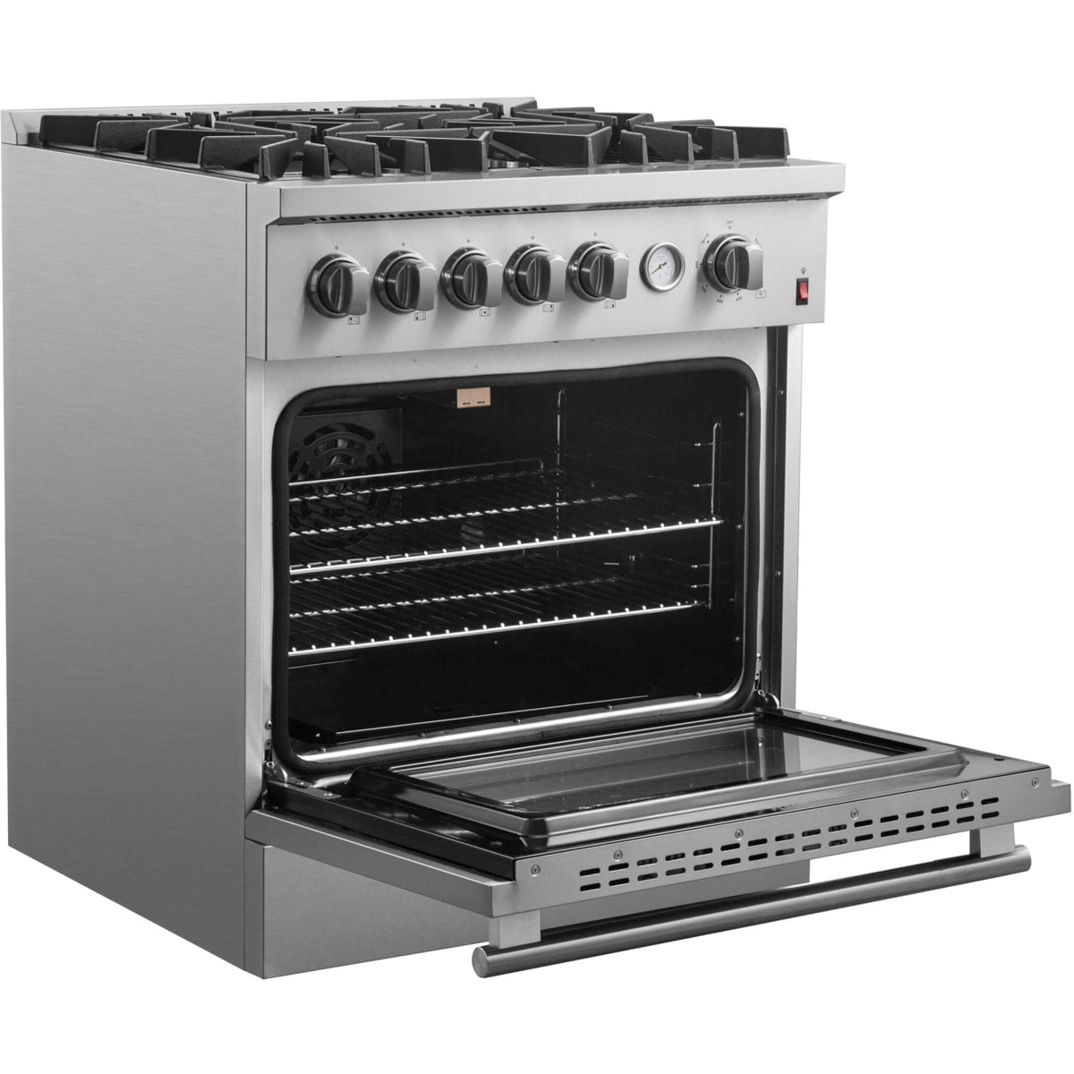 Forno Alta Qualita Giovanni FFSGS627430 30 Inch Freestanding Gas Range with 5 Sealed Burners, 4.32 cu. ft. Convection Oven, Continuous Grates, 1 Sealed Dual-Ring Burner, Insulated Oven Door, Wok Ring, and Reversible Griddle: Stainless Steel