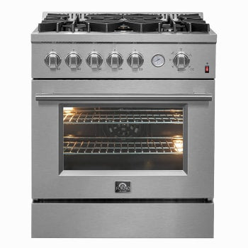 Forno Alta Qualita Giovanni FFSGS627430 30 Inch Freestanding Gas Range with 5 Sealed Burners, 4.32 cu. ft. Convection Oven, Continuous Grates, 1 Sealed Dual-Ring Burner, Insulated Oven Door, Wok Ring, and Reversible Griddle: Stainless Steel