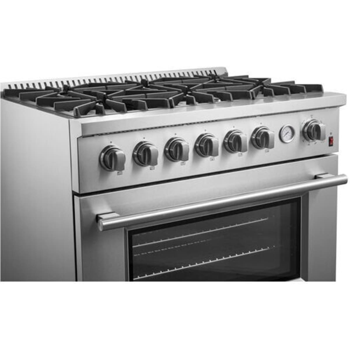 Forno Alta Qualita Marco FFSGS627736 36 Inch Freestanding Gas Range with 6 Sealed Burners, 5.36 cu. ft. Oven Capacity, Continuous Cast Iron Grates, Black Enamel Cooktop, Built-In Temperature Gauge, and LP Kit Included: Stainless Steel