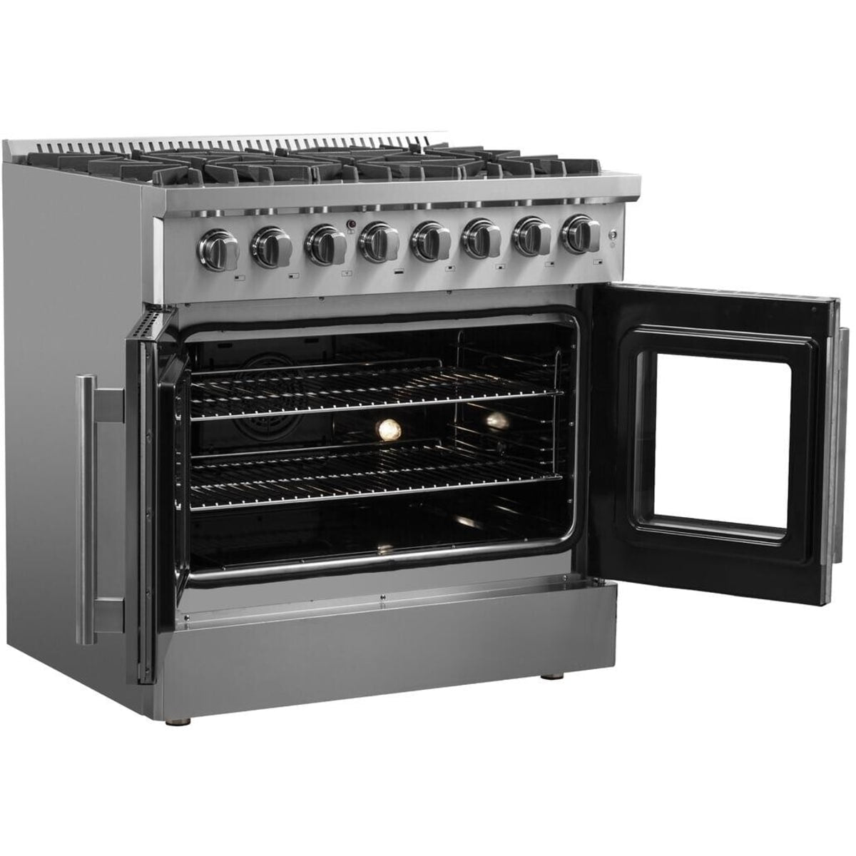 Forno Galiano FFSGS635636 Freestanding French Door Dual Fuel Range with Convection Oven, Continuous Grates, and Insulated Oven Door: 36" Width, 6 Sealed Burners, 5.36 cu. ft. Capacity