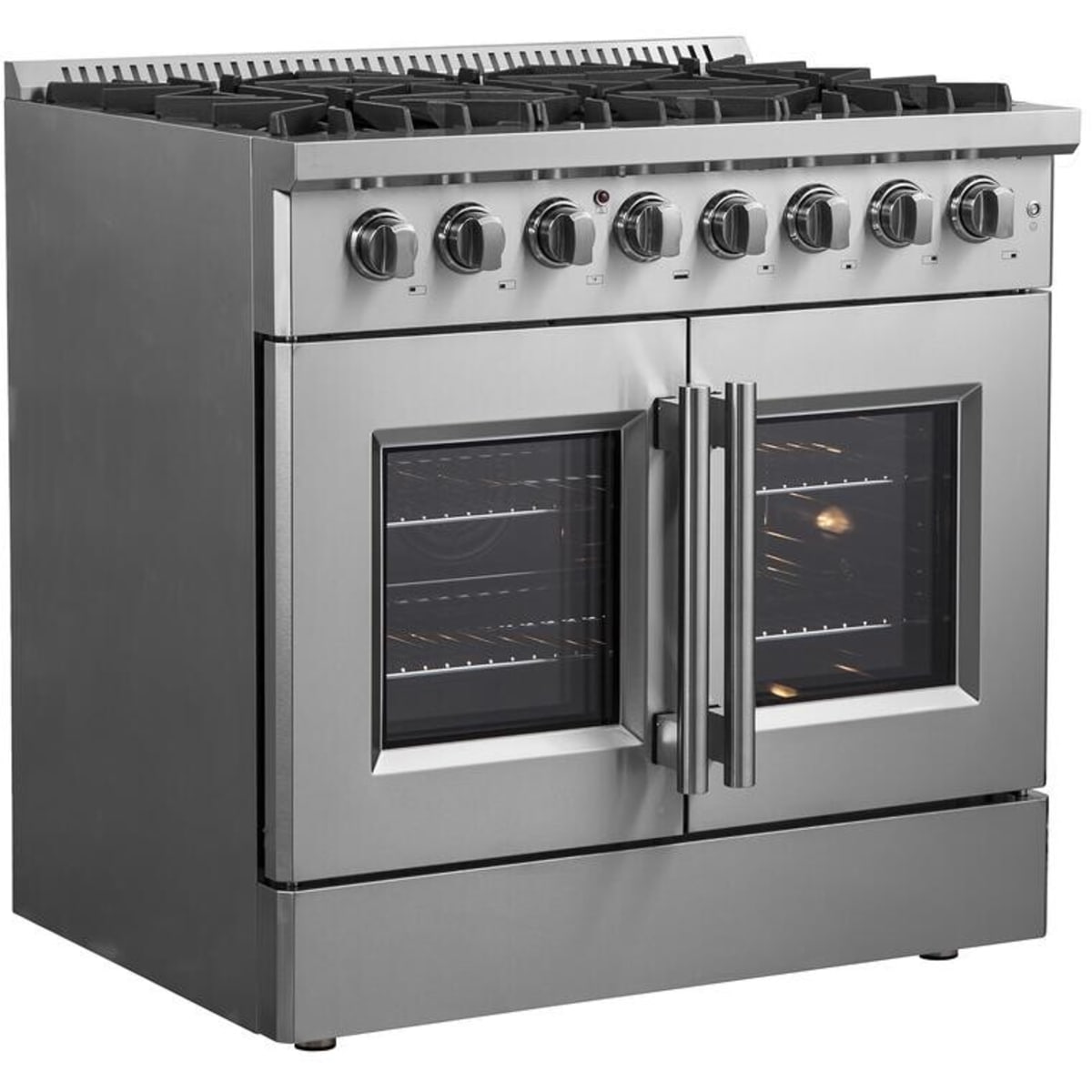 Forno Galiano FFSGS635636 Freestanding French Door Dual Fuel Range with Convection Oven, Continuous Grates, and Insulated Oven Door: 36" Width, 6 Sealed Burners, 5.36 cu. ft. Capacity