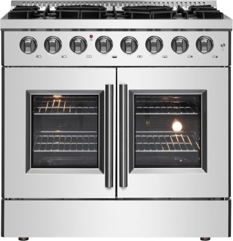 Forno Galiano FFSGS635636 Freestanding French Door Dual Fuel Range with Convection Oven, Continuous Grates, and Insulated Oven Door: 36" Width, 6 Sealed Burners, 5.36 cu. ft. Capacity