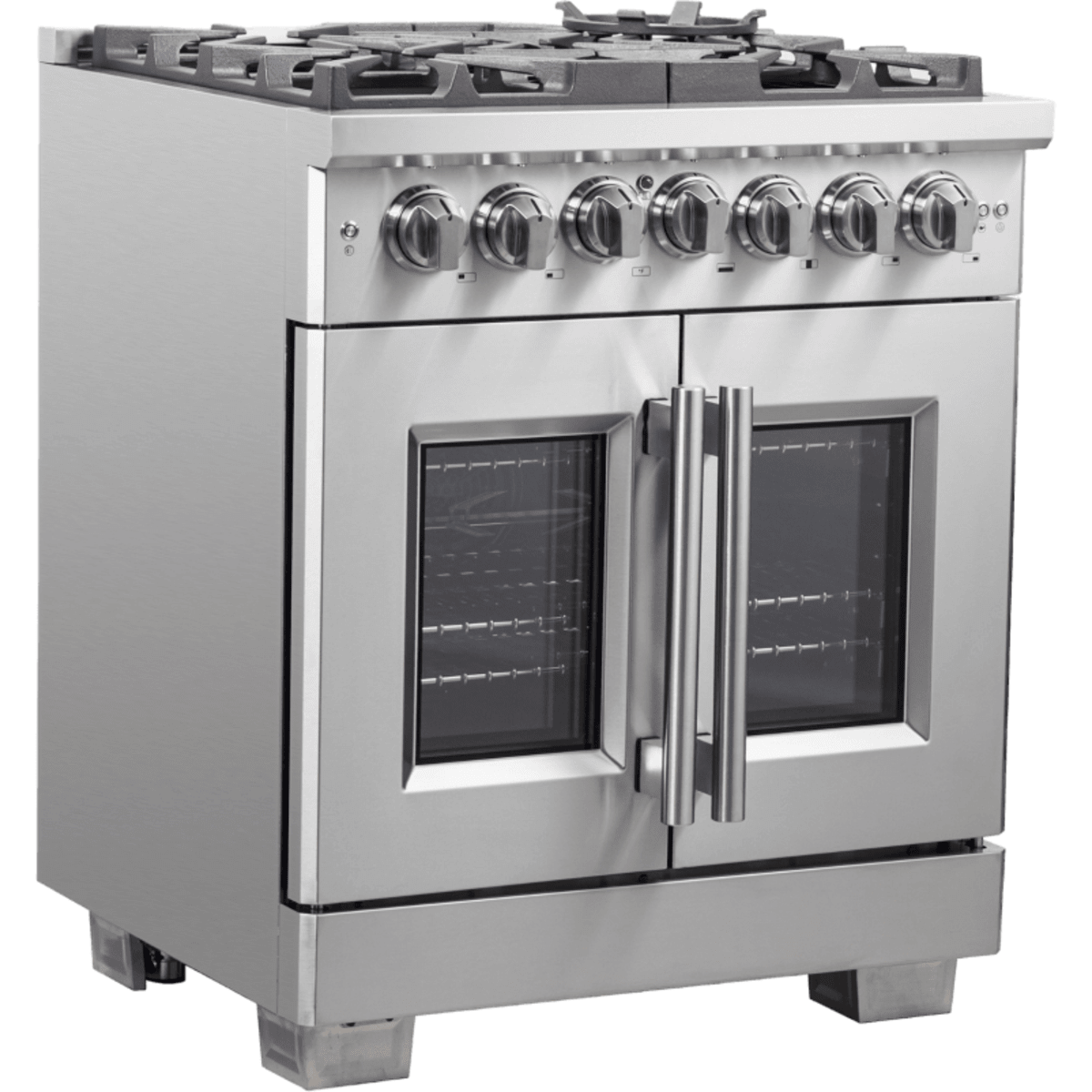 Forno Capriasca FFSGS638730 Freestanding French Door Dual Fuel Range with Air Fry, Steam Clean Oven, Convection Oven, and Grill/Griddle: 30" Width, 5 Sealed Burners, 4.32 cu. ft. Capacity
