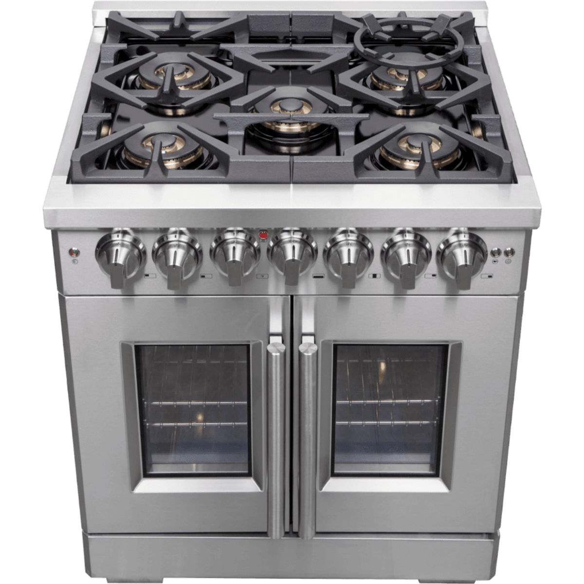 Forno Capriasca FFSGS638730 Freestanding French Door Dual Fuel Range with Air Fry, Steam Clean Oven, Convection Oven, and Grill/Griddle: 30" Width, 5 Sealed Burners, 4.32 cu. ft. Capacity
