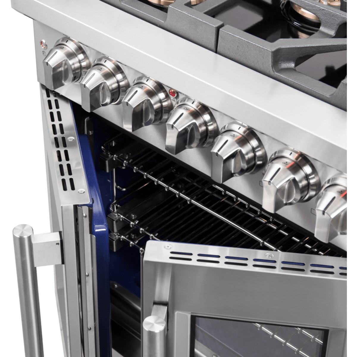 Forno Capriasca FFSGS638730 Freestanding French Door Dual Fuel Range with Air Fry, Steam Clean Oven, Convection Oven, and Grill/Griddle: 30" Width, 5 Sealed Burners, 4.32 cu. ft. Capacity