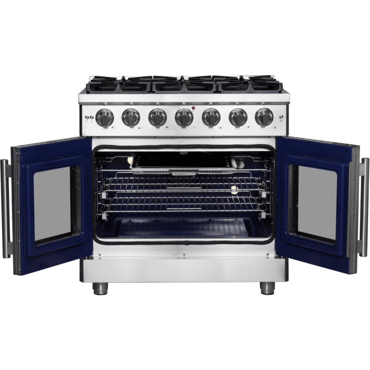 Forno Massimo FFSGS643936 Freestanding French Door Gas Range with Air Fry, Steam Clean Oven, and Illuminated Metal Knobs: 36" Width, 6 Sealed Burners, 5.36 cu. ft. Capacity