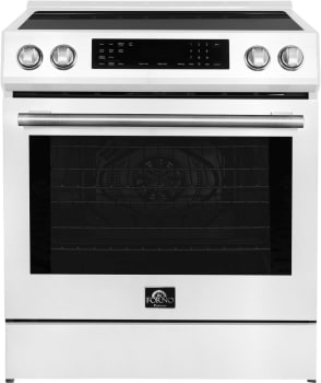 Forno Espresso FFSIN090530WHT DONATELLO 30 Inch Slide-In Induction Range with 4 Elements, 5 cu. ft. Oven Capacity, Self-Clean Oven, Air Fry, Capacitance Touch Control, Ceramic Glass Top, True Convection Oven, and Sabbath Mode: White