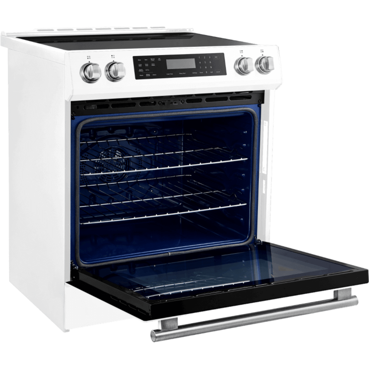 Forno Espresso FFSIN090530WHT DONATELLO 30 Inch Slide-In Induction Range with 4 Elements, 5 cu. ft. Oven Capacity, Self-Clean Oven, Air Fry, Capacitance Touch Control, Ceramic Glass Top, True Convection Oven, and Sabbath Mode: White