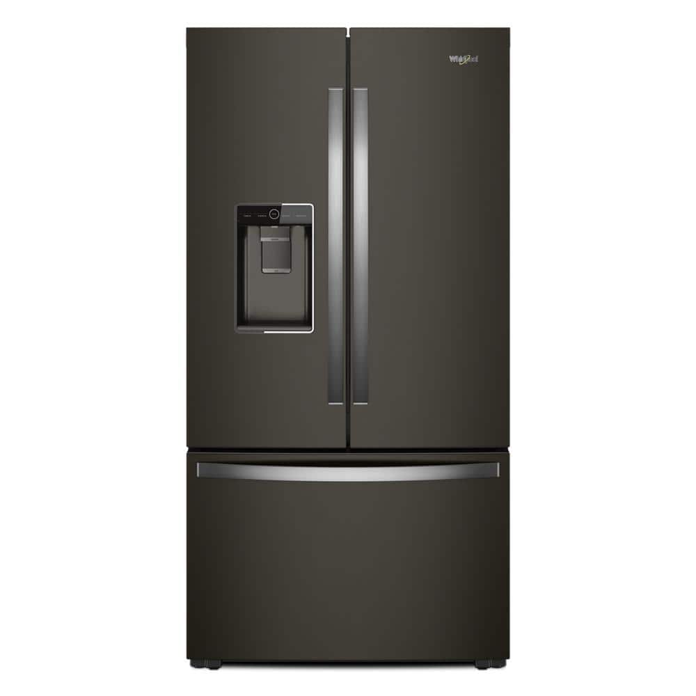 Whirlpool WRFC9636RV black stainless counter-depth French door refrigerator front view