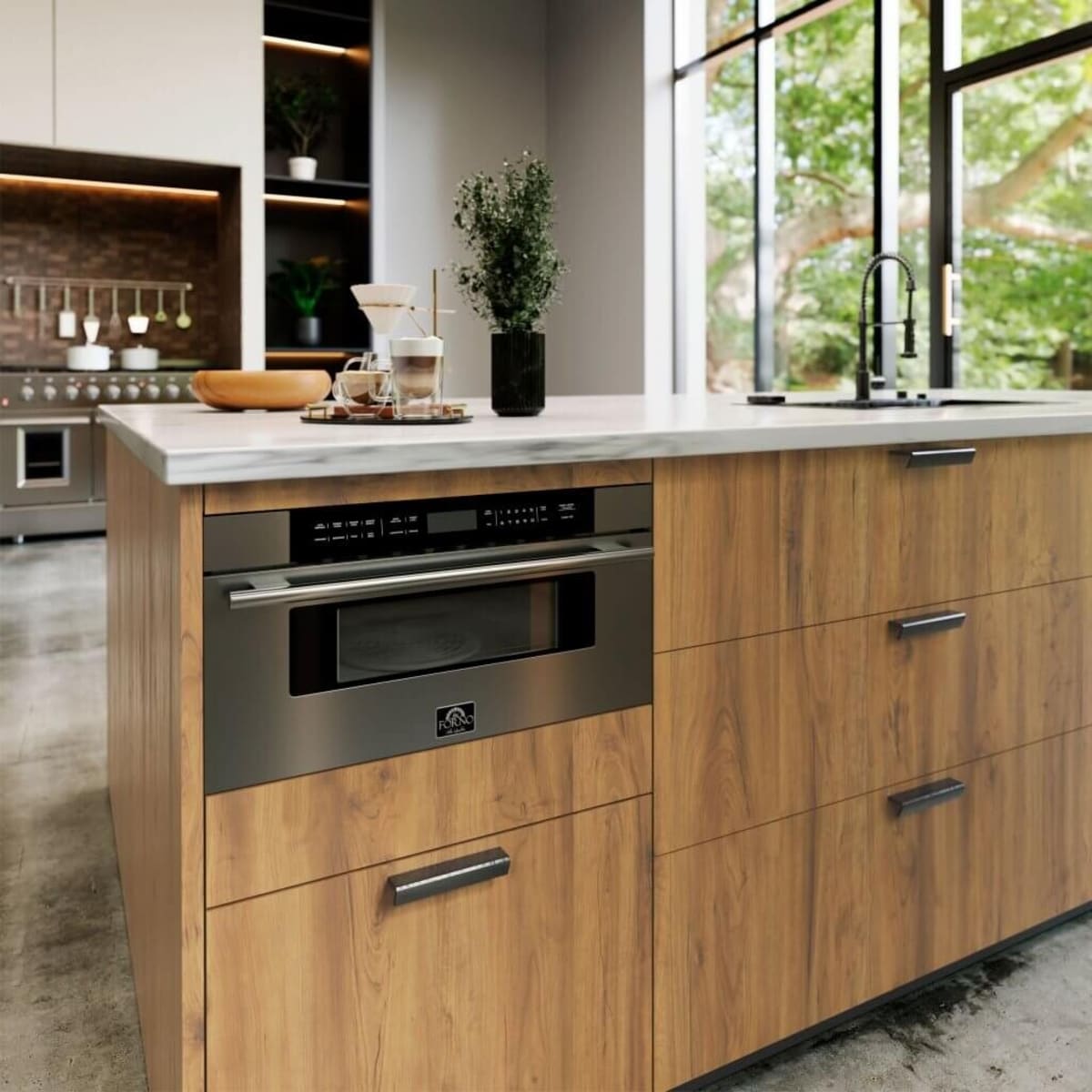 Forno Capoliveri FMWDR300030 30 Inch Built-In Microwave Drawer with 1.2 cu. ft. Capacity, 10 Power Levels, 6 Preset Menu Settings, Touchpad Controls, LED Display, LED Lighting, Defrost Rack and Child Safety Lock: Stainless Steel