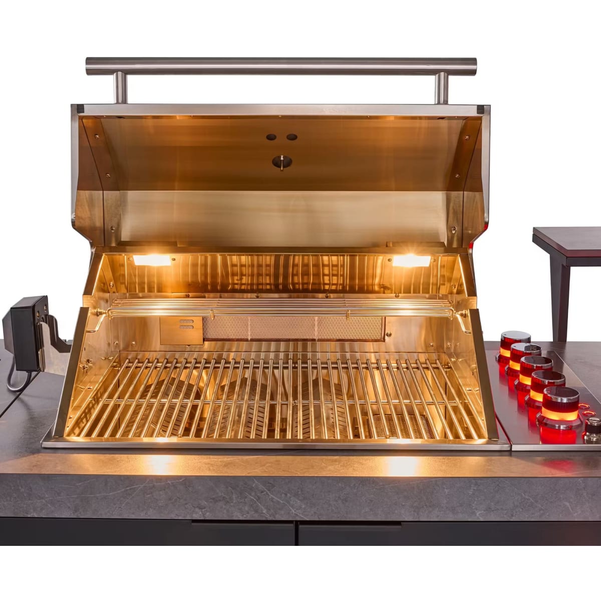 Forno FODKT2544BLK Rimini 30 Inch Outdoor Kitchen with 62,600 BTU BBQ Grill, 3 Burners with Sear & Rotisserie, 2.4 cu.ft. Beverage Center, Stainless Steel Sink and Gray Sintered Stone Countertop