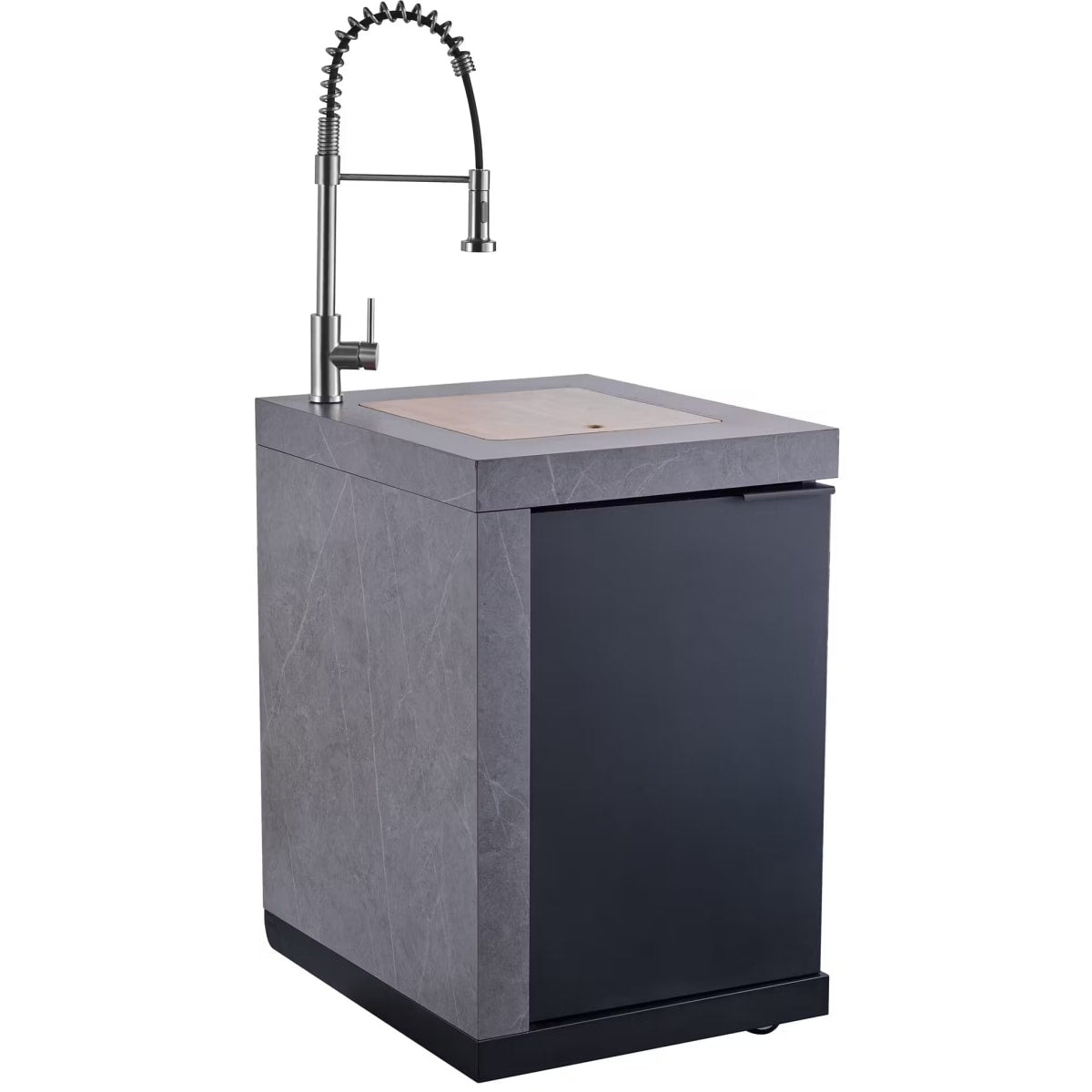 Forno FODKT2544BLK Rimini 30 Inch Outdoor Kitchen with 62,600 BTU BBQ Grill, 3 Burners with Sear & Rotisserie, 2.4 cu.ft. Beverage Center, Stainless Steel Sink and Gray Sintered Stone Countertop