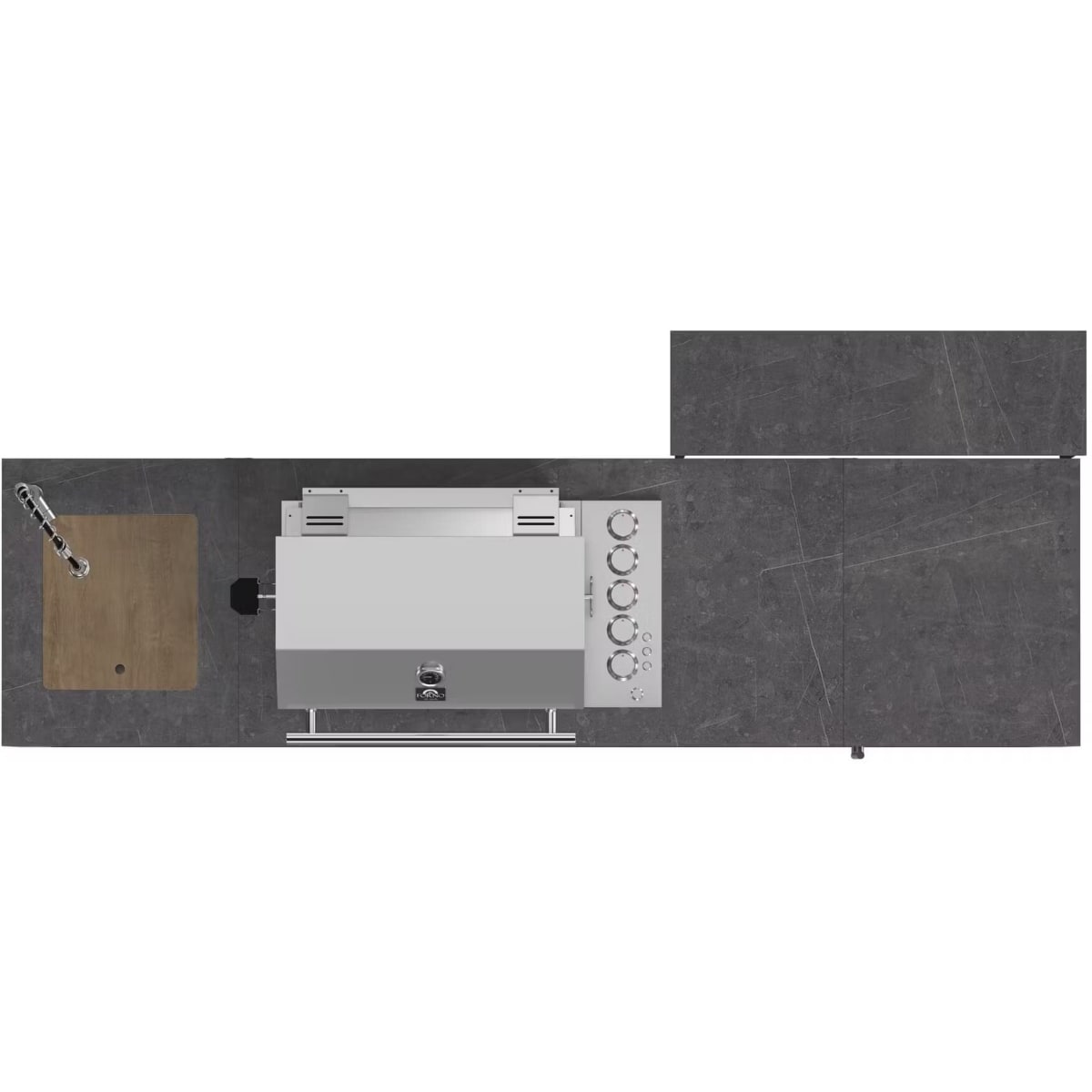 Forno FODKT2544BLK Rimini 30 Inch Outdoor Kitchen with 62,600 BTU BBQ Grill, 3 Burners with Sear & Rotisserie, 2.4 cu.ft. Beverage Center, Stainless Steel Sink and Gray Sintered Stone Countertop