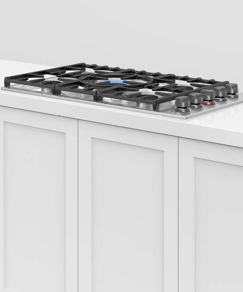 Fisher & Paykel CDV3-365H-N 36-inch Series 9 5 Burner Gas Cooktop - In Situ Kitchen View