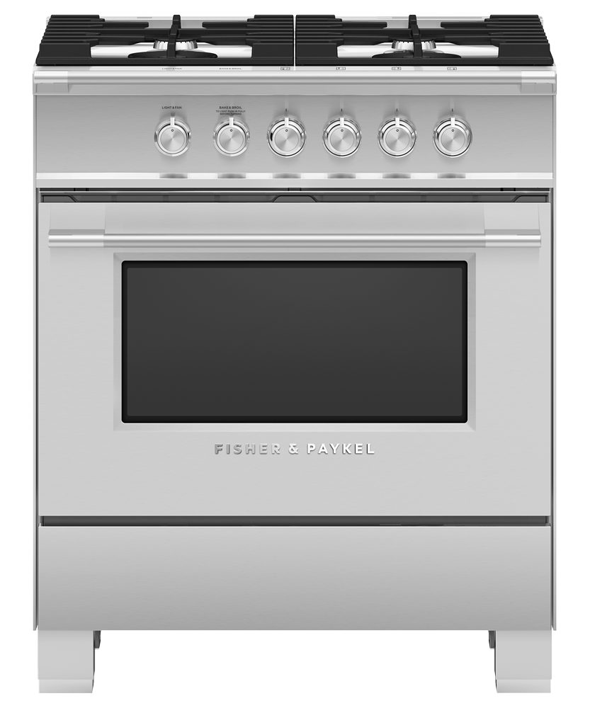 Fisher & Paykel OR30SCG4X1 30 inch Classic Gas Range in stainless steel - front studio view