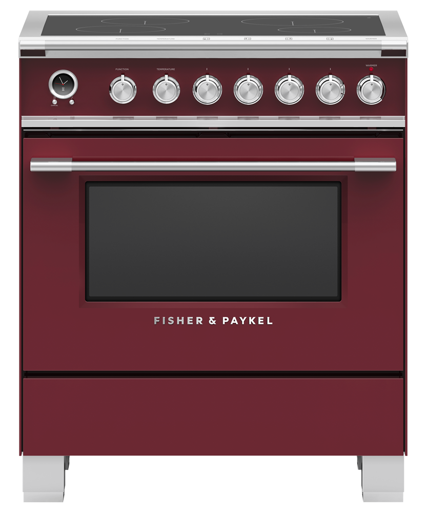 Fisher & Paykel OR30SCI6R1 30 inch Classic Induction Range in red - front studio view