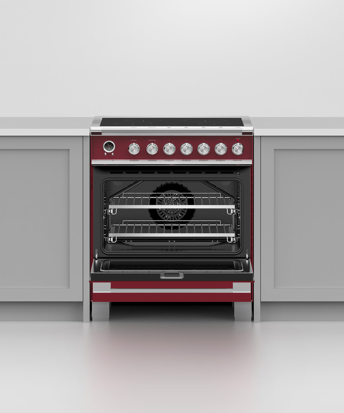 Fisher & Paykel OR30SCI6R1 range in kitchen with cookware