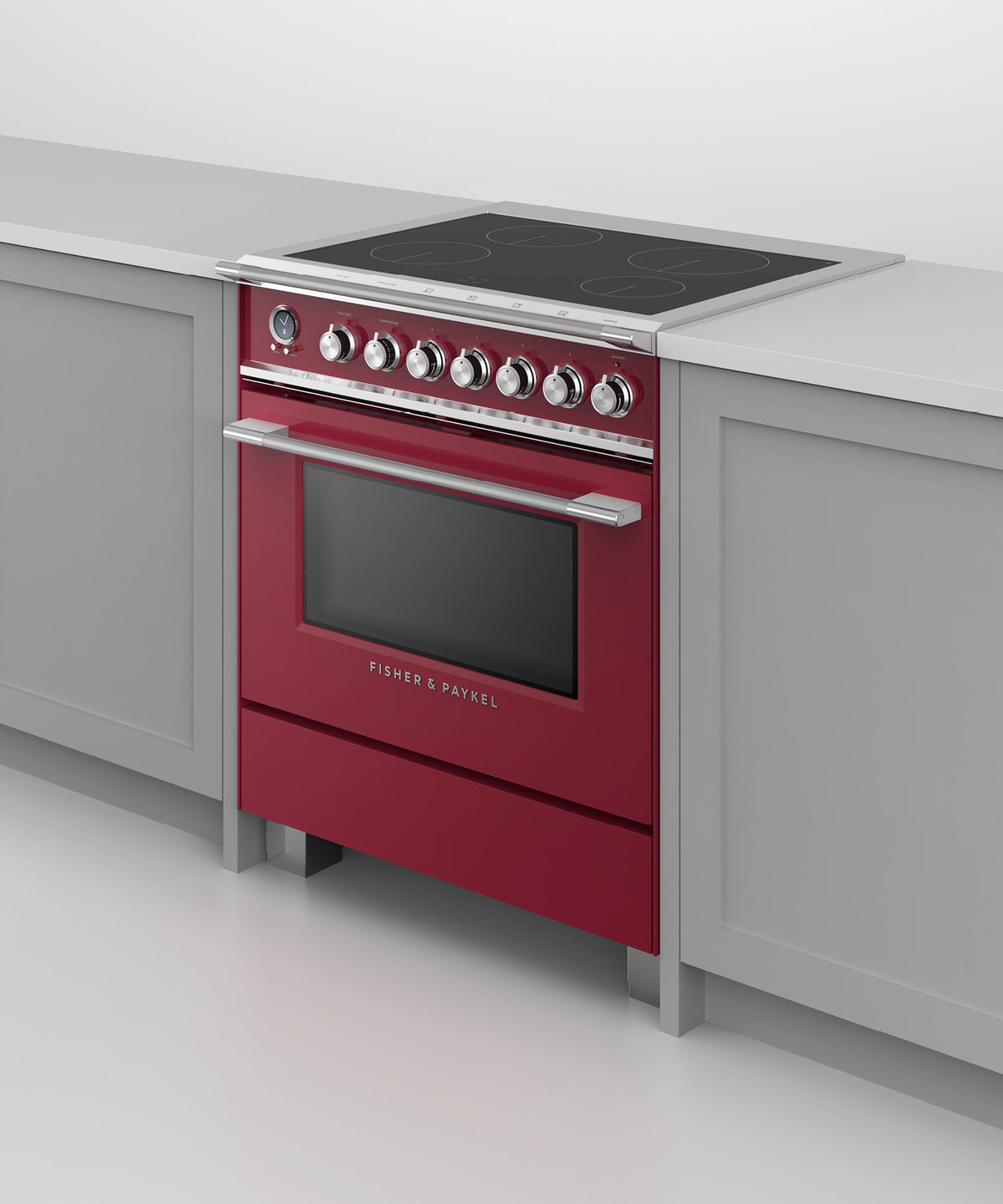 Fisher & Paykel OR30SCI6R1 range in kitchen, cooktop detail