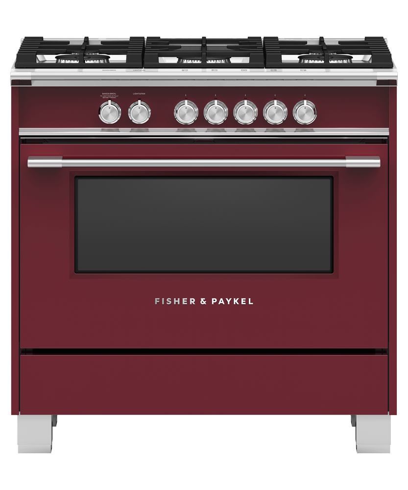 Fisher & Paykel OR36SCG4R1 36 inch Classic Gas Range in red - front studio view