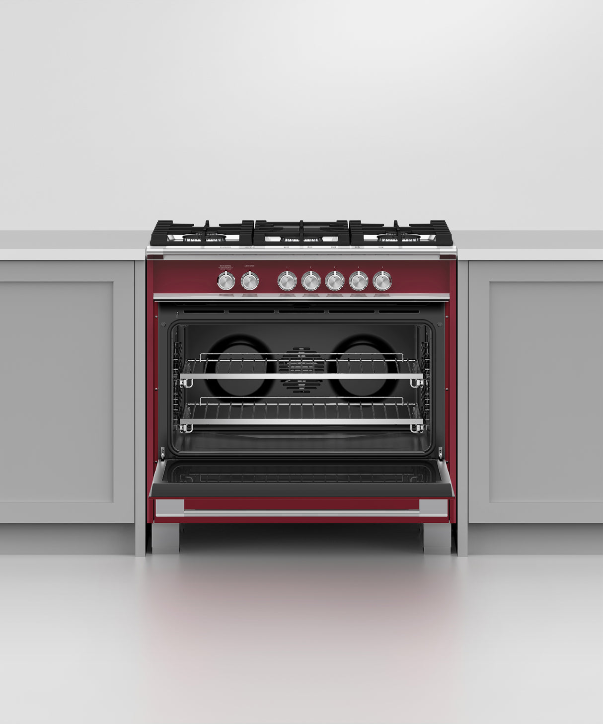 Fisher & Paykel OR36SCG4R1 range in kitchen with cookware