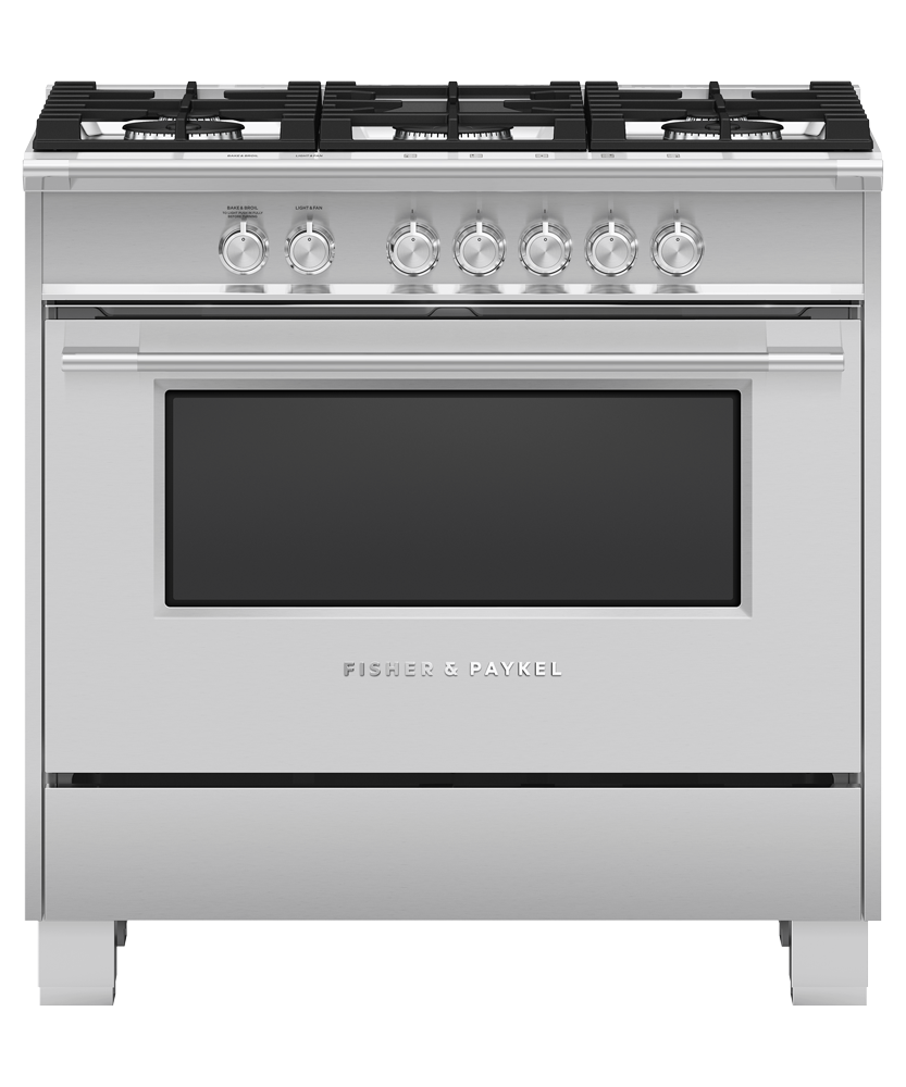Fisher & Paykel OR36SCG4X1 36 inch Classic Gas Range in stainless steel - front studio view