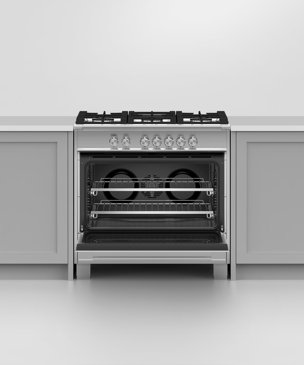 Fisher & Paykel OR36SCG4X1 range in kitchen with cookware