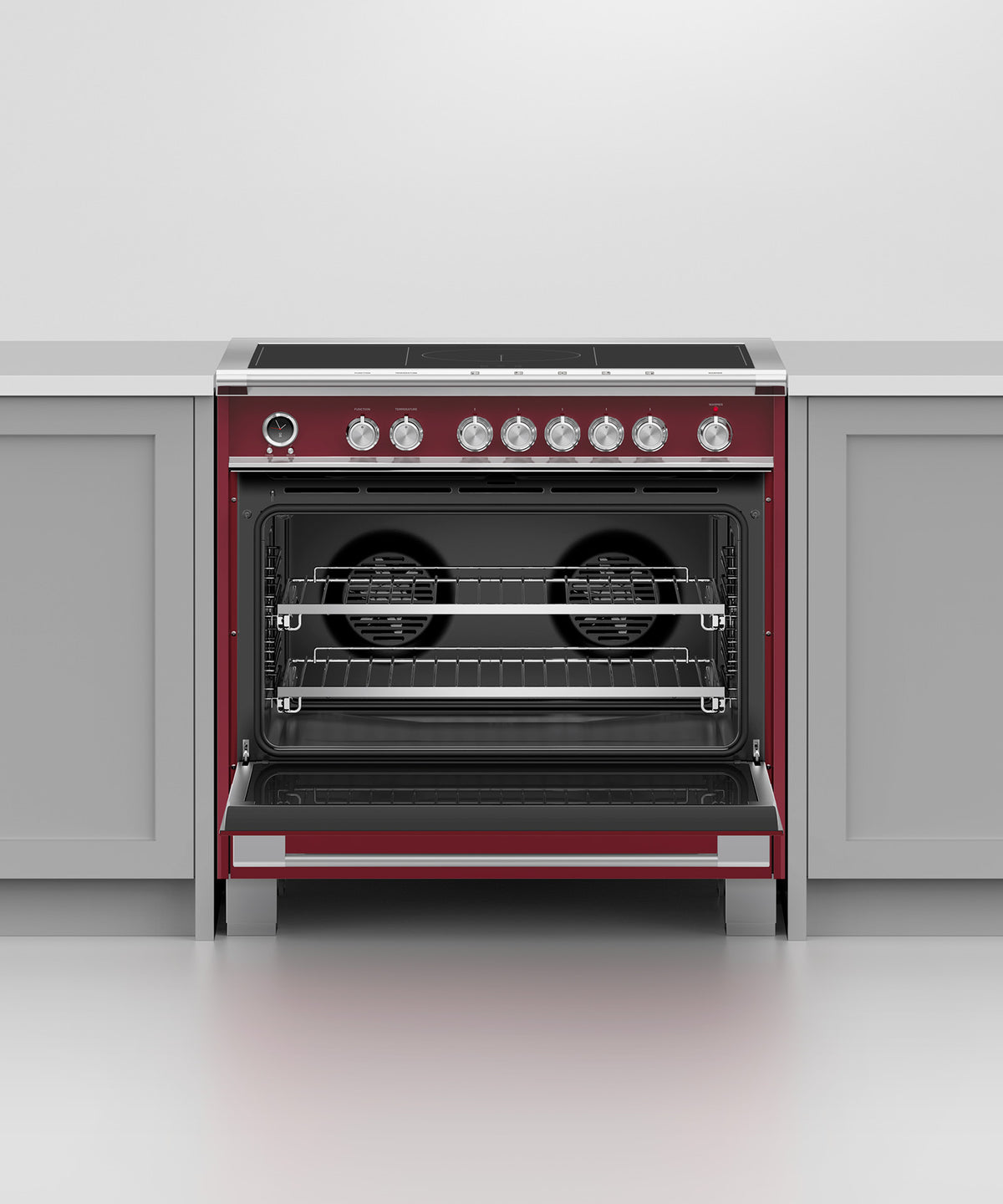 Fisher & Paykel OR36SCI6R1 range in kitchen with cookware