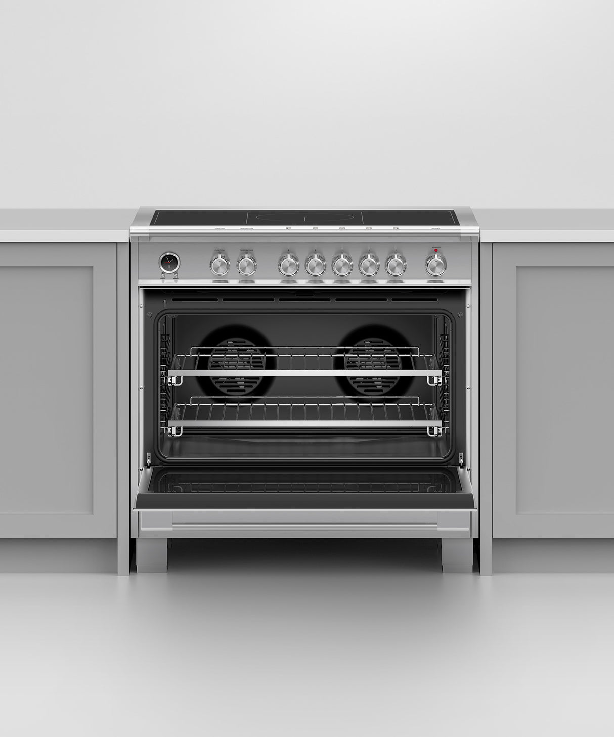 Fisher & Paykel OR36SCI6X1 range in kitchen with cookware