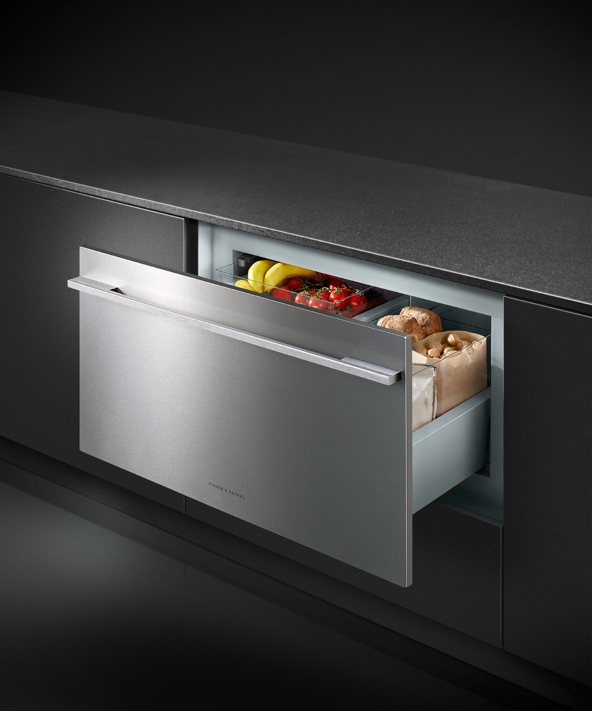Fisher & Paykel 36 inch Series 9 Integrated CoolDrawer installed in kitchen, additional view