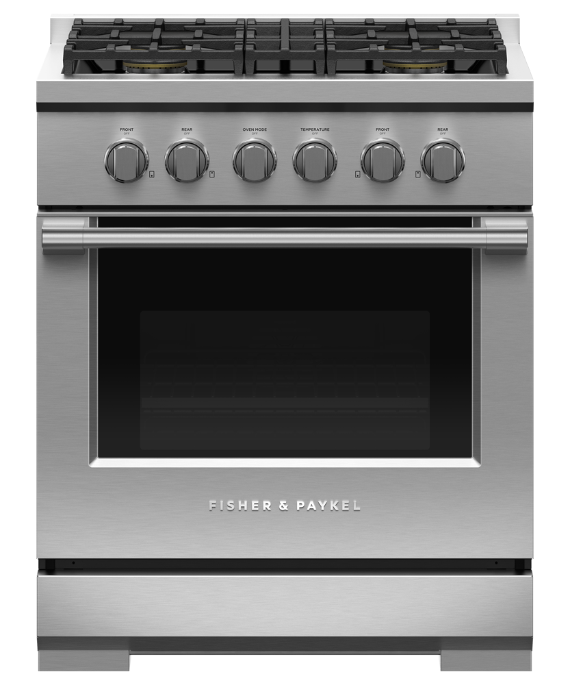 Fisher & Paykel RGV3-304-N 30-inch Professional 4 Burner Gas Range - Front View