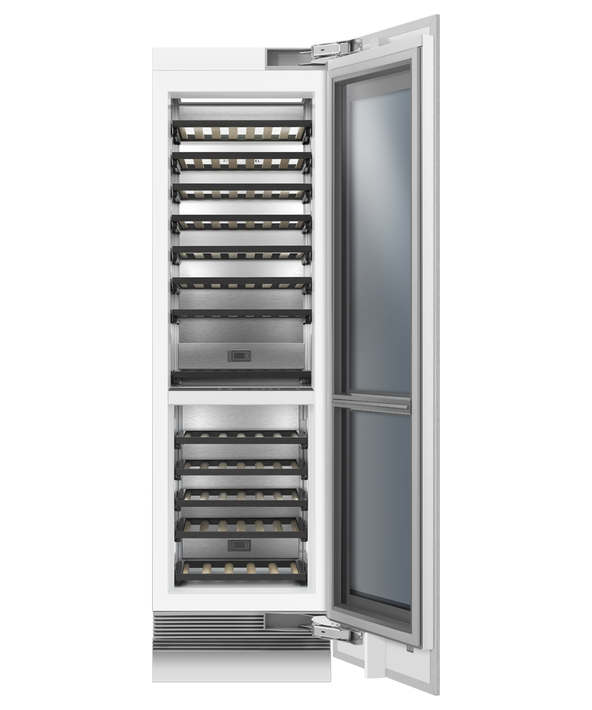 Fisher & Paykel RS2484VR2K1 wine cabinet with panel, angled view