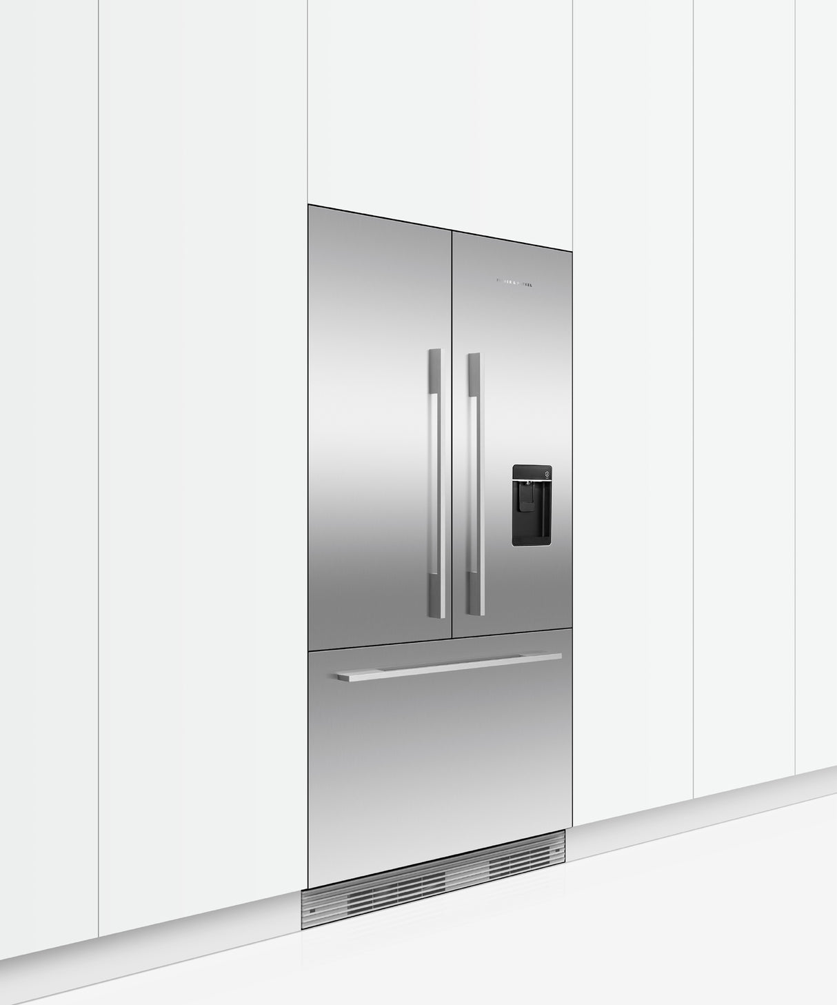 Fisher & Paykel 36 inch Series 7 Integrated French Door Refrigerator Freezer installed in kitchen, third view