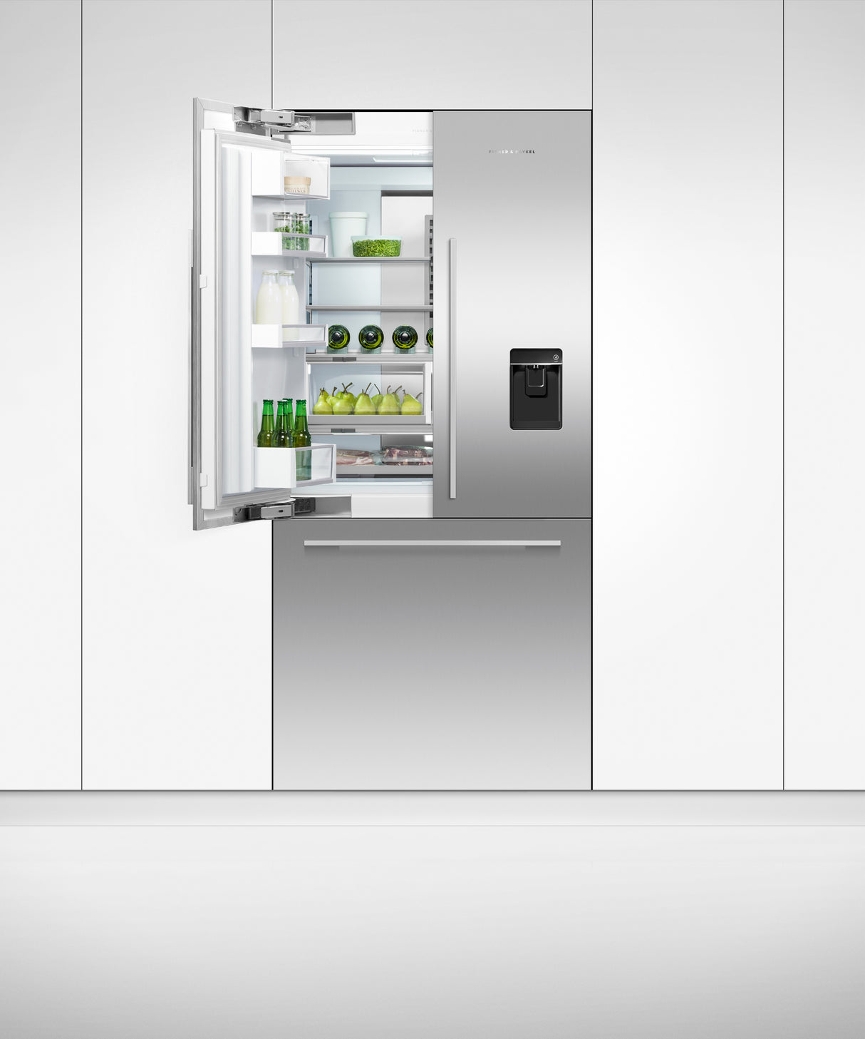 Fisher & Paykel 36 inch Series 7 Integrated French Door Refrigerator Freezer installed in kitchen cabinetry
