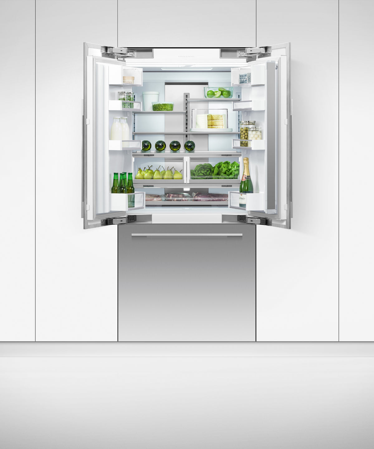 Fisher & Paykel 36 inch Series 7 Integrated French Door Refrigerator Freezer installed in kitchen, additional view