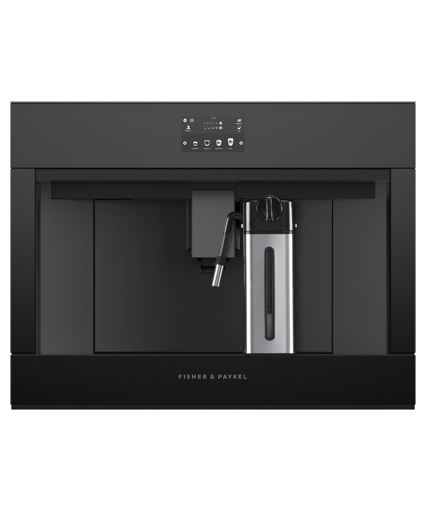 Fisher & Paykel 24 inch Series 9 Minimal Built-in Coffee Maker in black, angled view