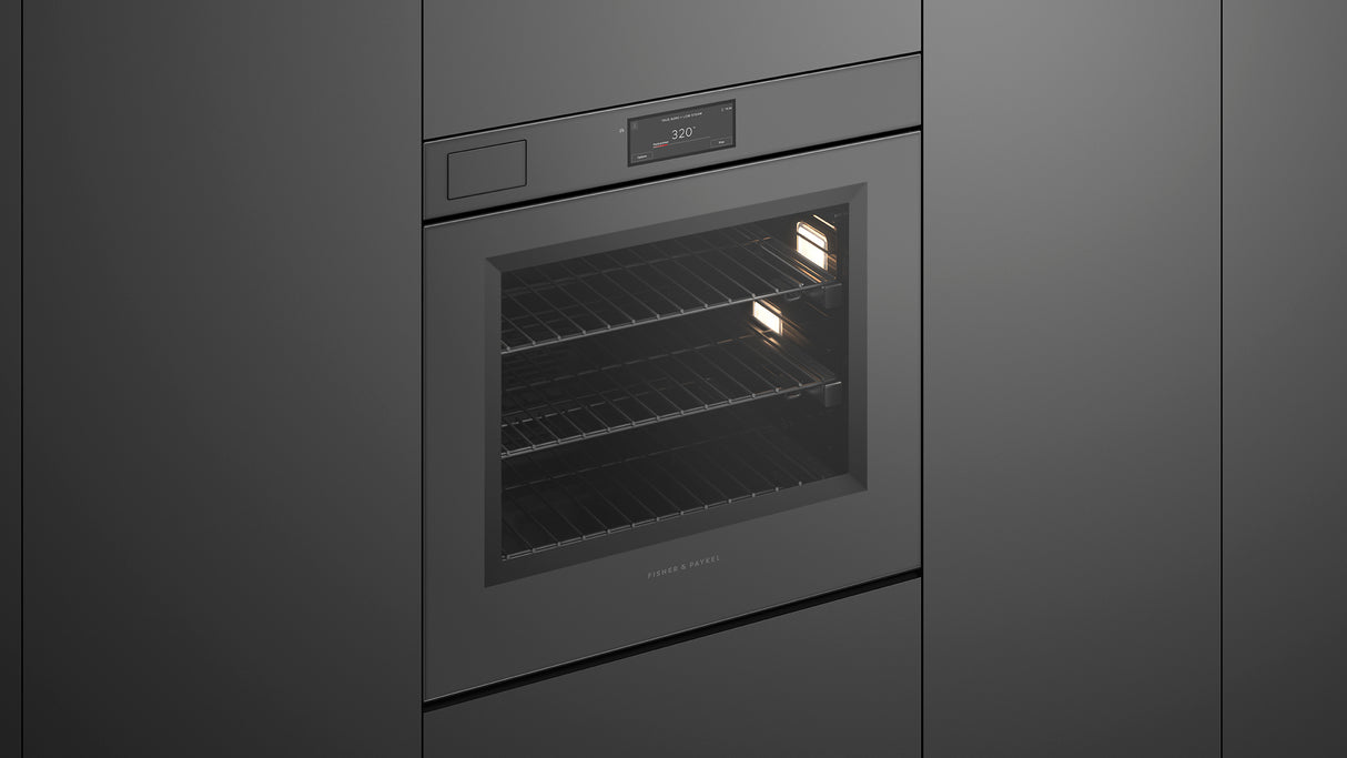 Fisher & Paykel OB30SMPSUNG3 30" Series 11 Minimal Handleless Self-Cleaning Steam Assist Oven - In-Situ Kitchen View with Lights On