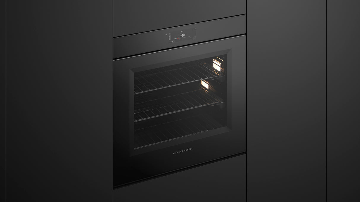 Fisher & Paykel OB30SMPUNB3 30" Series 9 Minimal Handleless Self-Cleaning Oven - In-Situ Kitchen View with Lights On