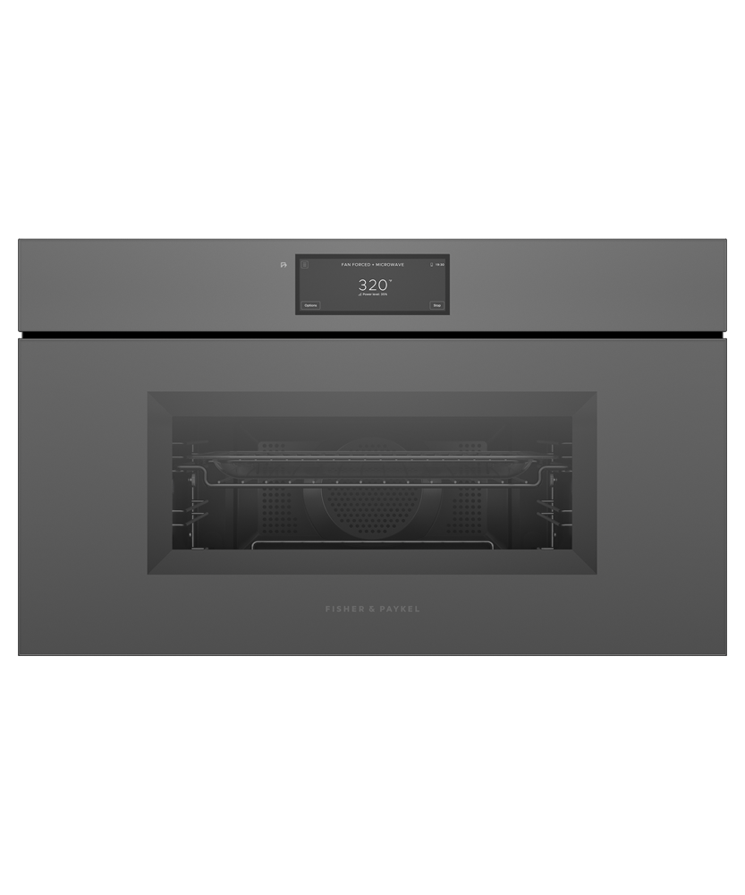 Fisher & Paykel OM30NMUNG3 30 inch Minimal Handleless Compact Convection-Speed Oven, Grey Glass - front view