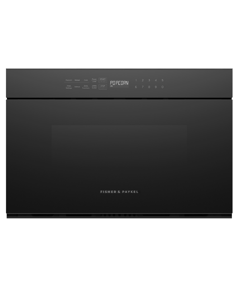 Fisher & Paykel 24 inch Series 7 Contemporary Microwave Drawer in black glass, front view