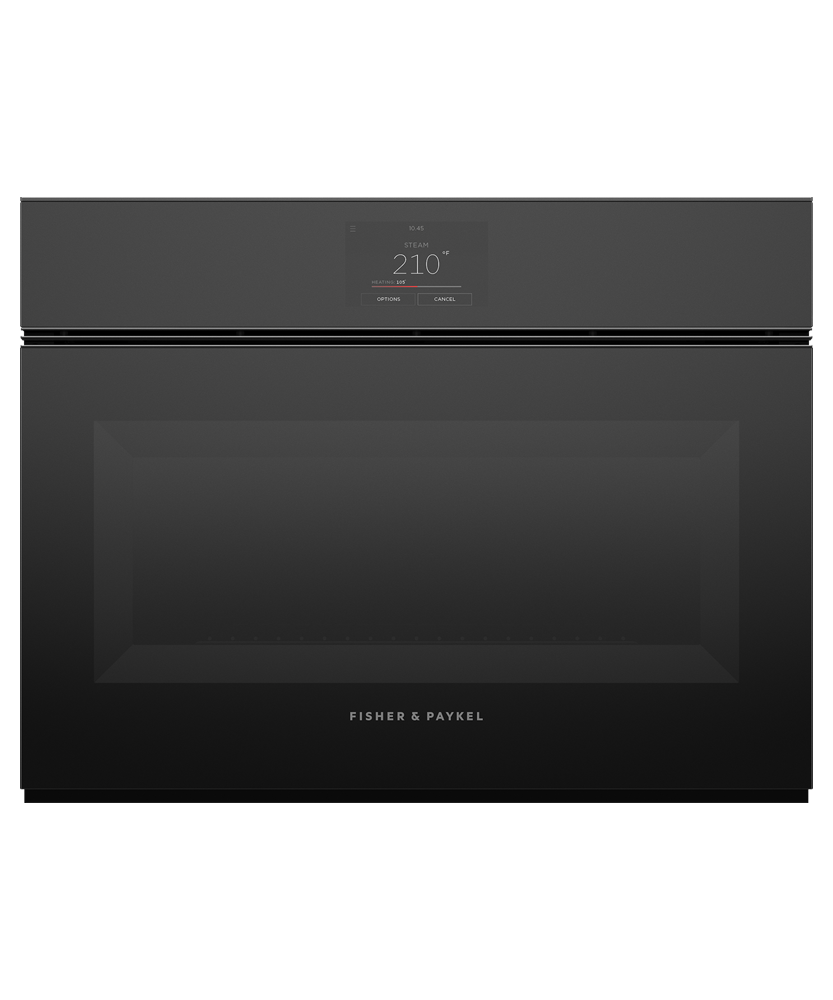 Fisher & Paykel OS24NMTNB1 24-inch Minimal Handleless Compact Combi-Steam Oven, Black Glass - Front View