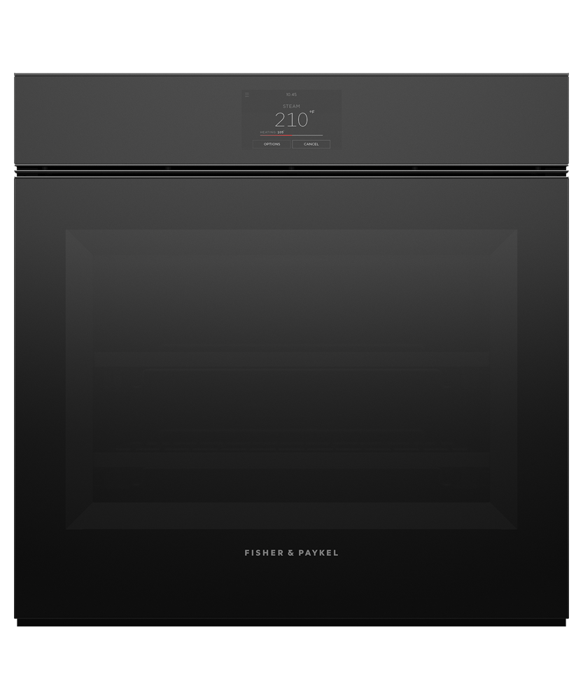 Fisher & Paykel OS24SMTNB1 24-inch Minimal Handleless Combi-Steam Oven, Black Glass - Front View