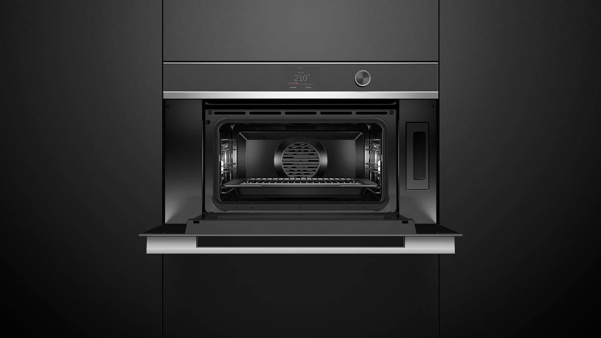 Fisher & Paykel OS30NDTDX1 Contemporary Compact Combi-Steam Oven installed, angled kitchen view