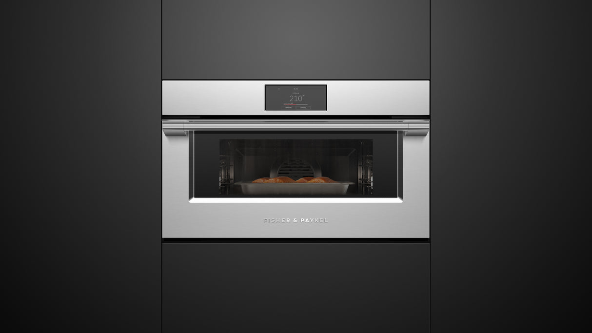 Fisher & Paykel OS30NPTX1 Professional Compact Combi-Steam Oven with salmon dish