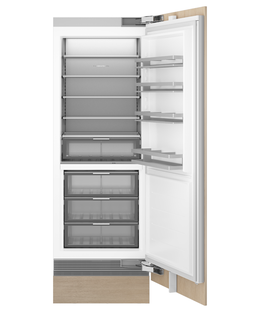 Fisher & Paykel RS3084SRHE1 column refrigerator angled studio view, panel ready