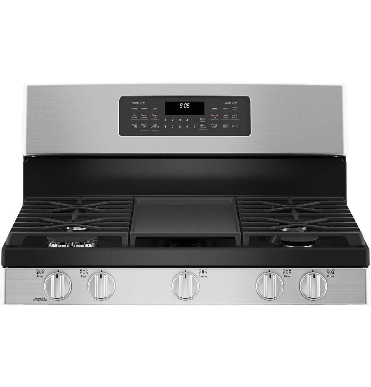 GE JGBS86SPSS - 30 in. 6.8 cu. ft. Air Fry True European Convection Double Oven Gas Range with 5 Sealed Burners & Griddle - Stainless Steel