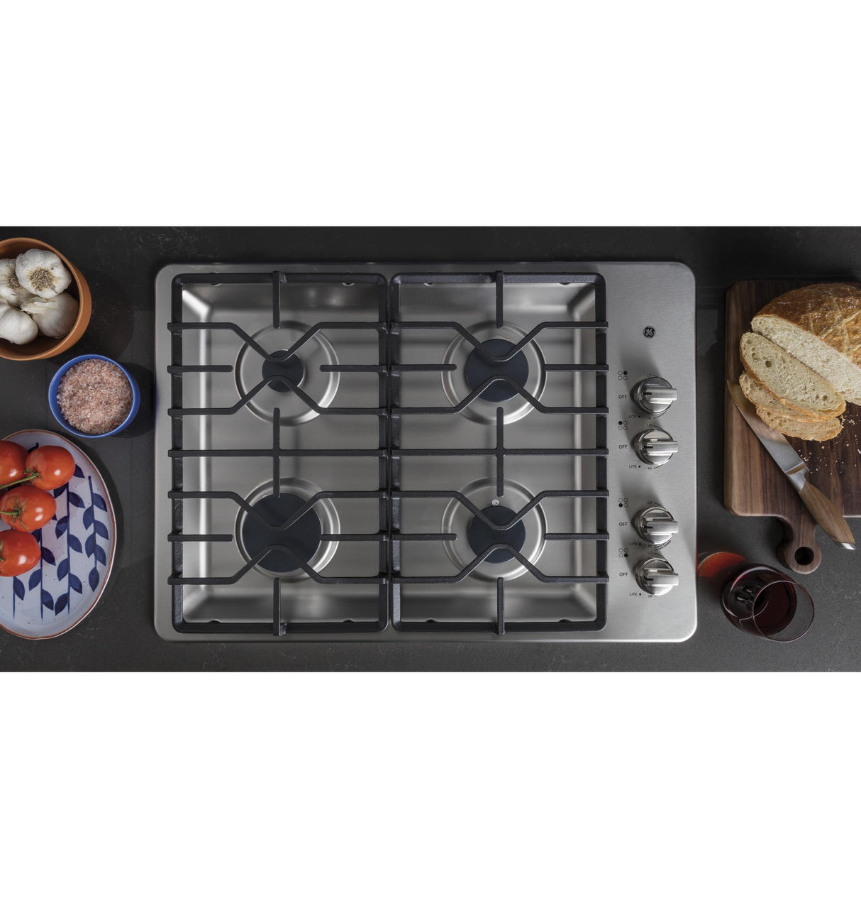 GE JGP3030SLSS - 30 in. 4-Burner Natural Gas Cooktop with Simmer Burner & Power Burner - Stainless Steel