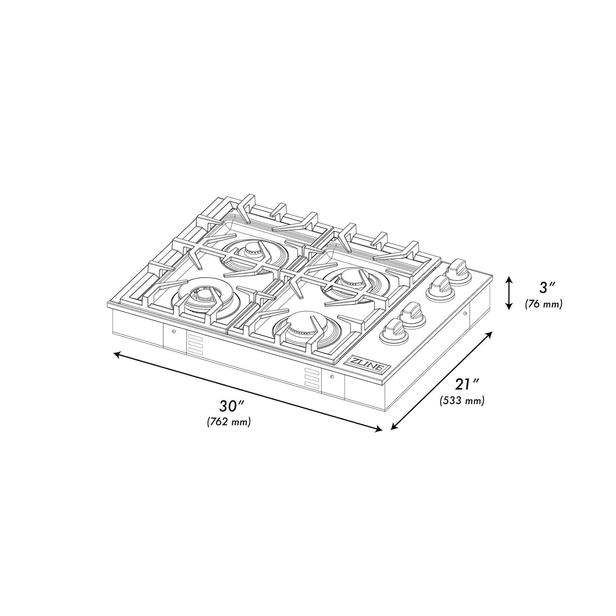 ZLINE 30" Gas Cooktop with 4 Gas Brass Burners (RC-BR-30) - (RCBR30)