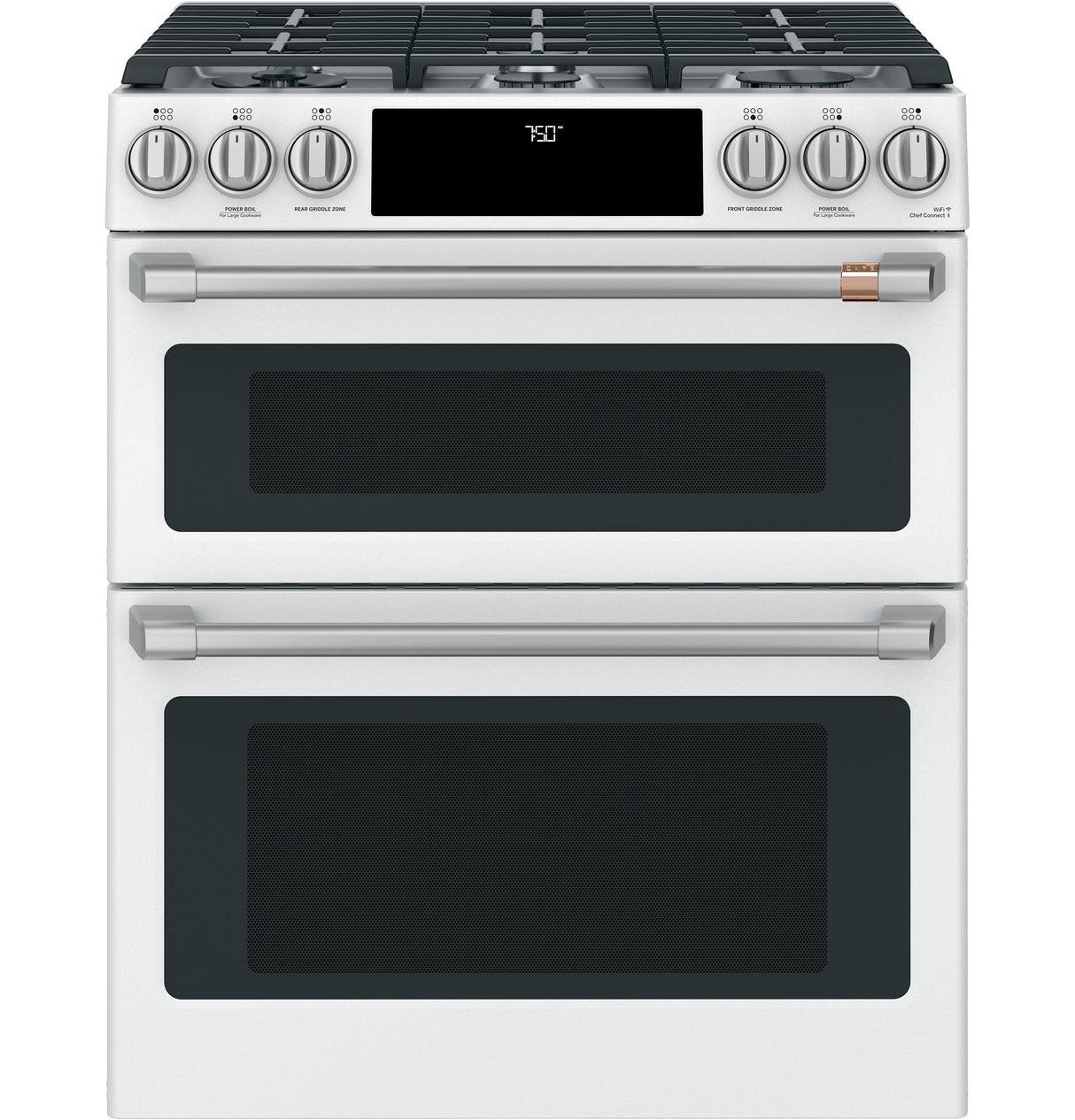 Caf(eback)(TM) 30" Smart Slide-In, Front-Control, Gas Double-Oven Range with Convection - (CGS750P4MW2)