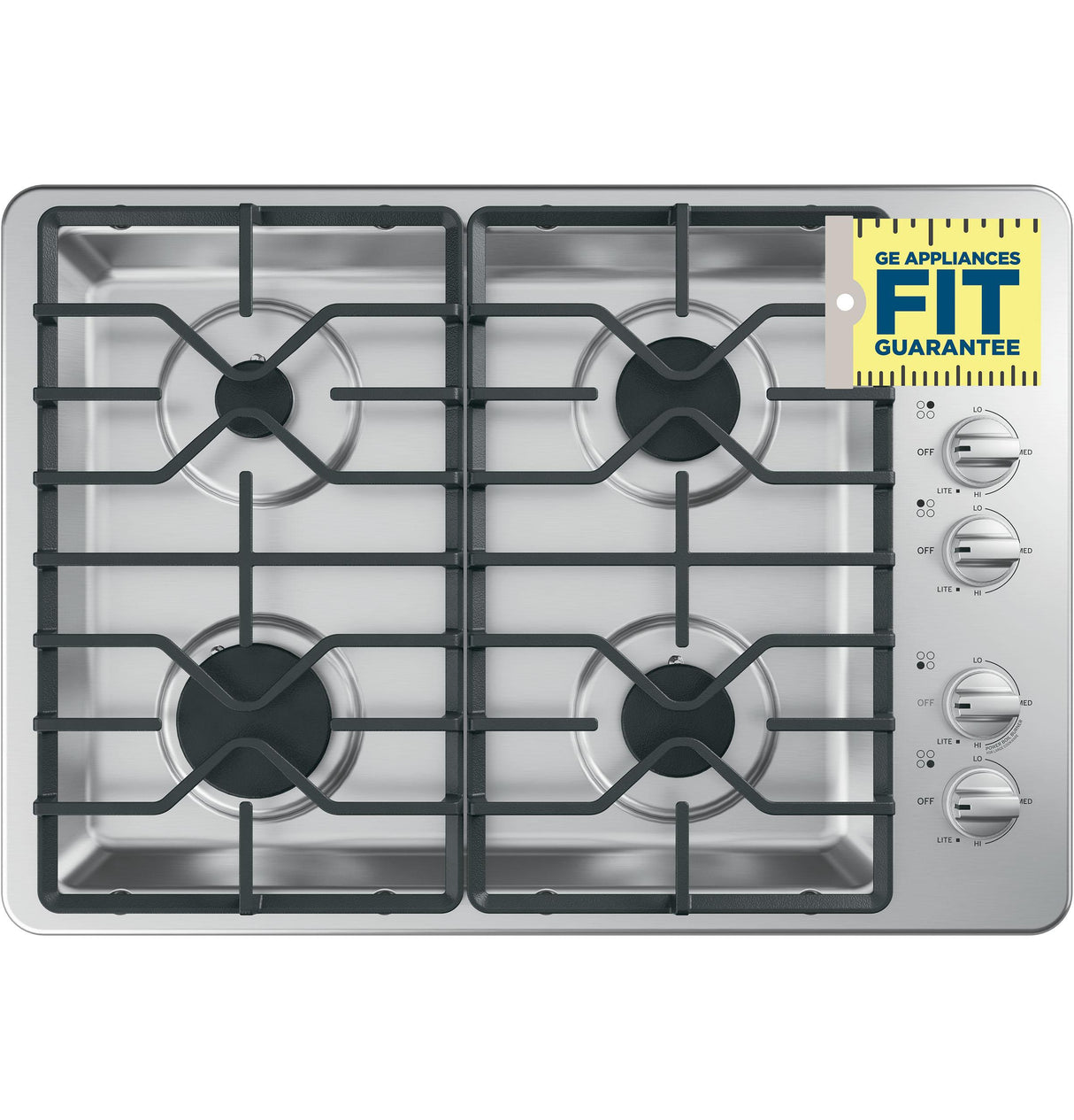 GE JGP3030SLSS - 30 in. 4-Burner Natural Gas Cooktop with Simmer Burner & Power Burner - Stainless Steel